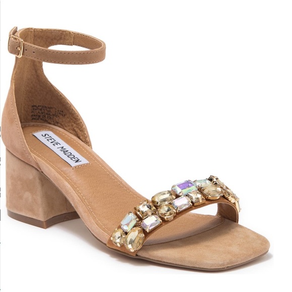 Steve Madden Tan Suede Malay Embellished Ankle Strap Block Heel Sandal New N Box - Picture 17 of 17